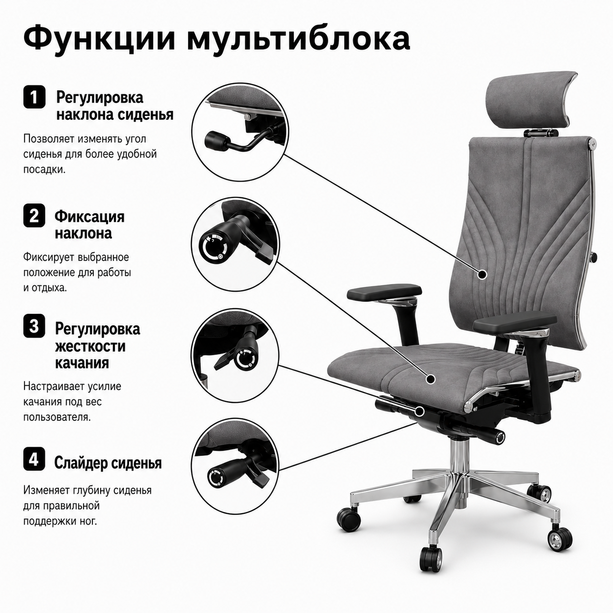Кресло Yoga Spine 4DF B2-12D (Велюр GoyaLE темно-серый AE.F.14.13A)
