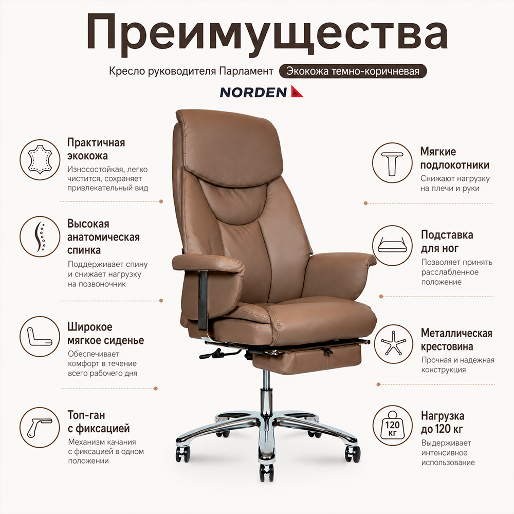 Кресло руководителя Парламент Экокожа темно-коричневая