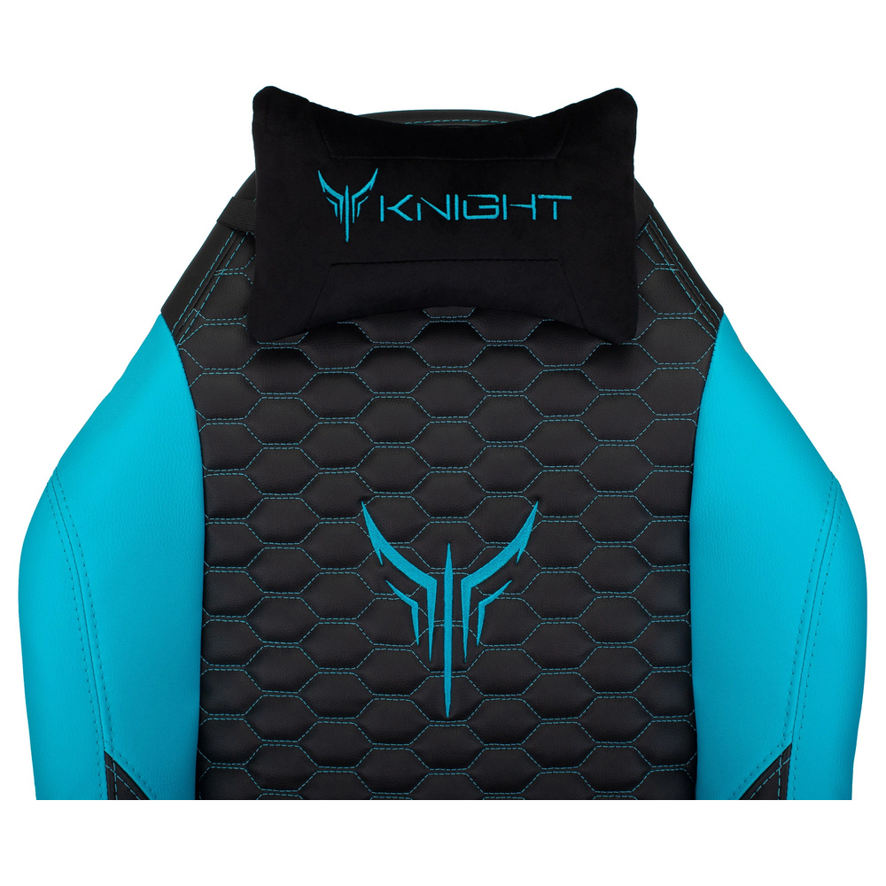 Кресло игровое Knight Neon черный/голубой соты экокожа с подголов. крестов. металл