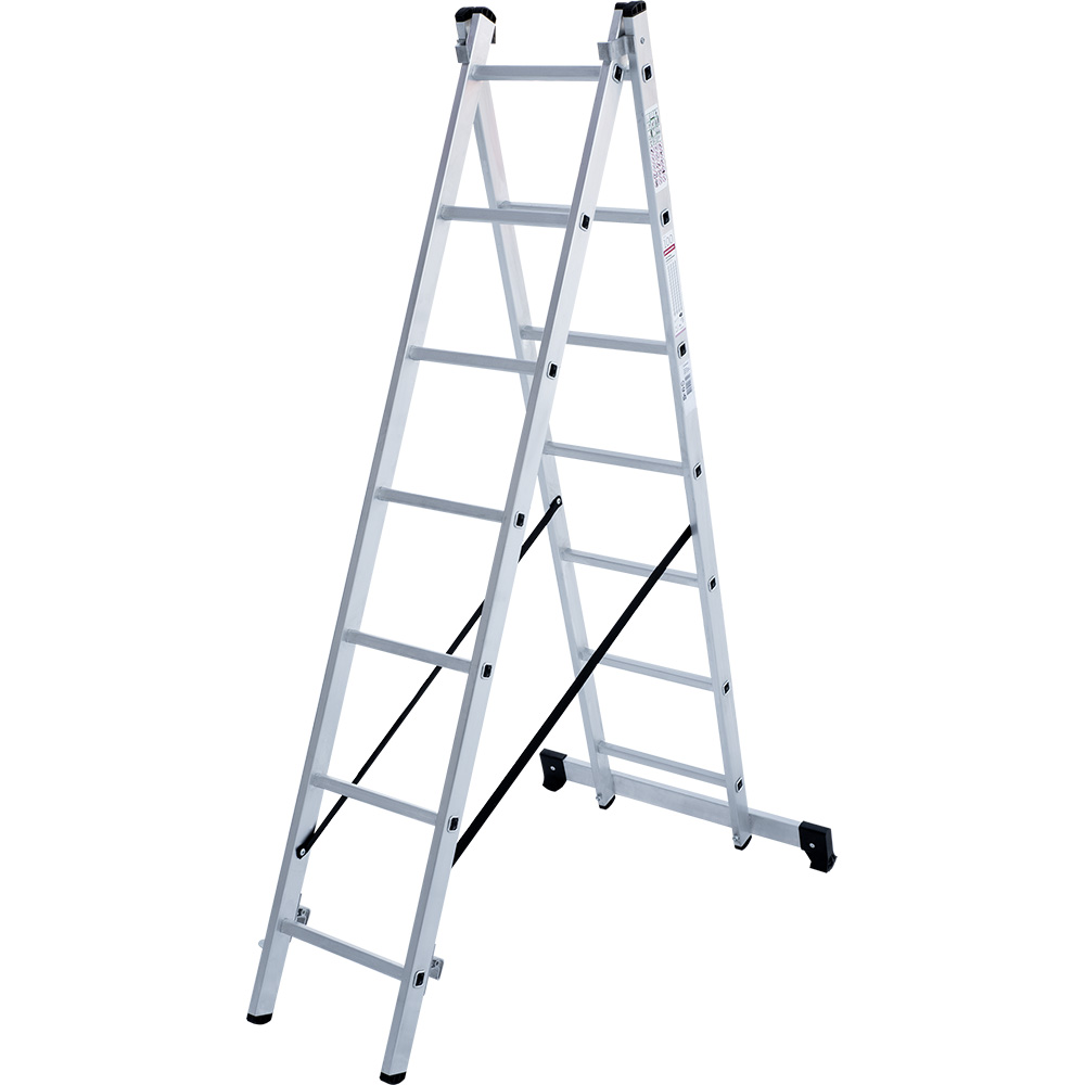 Лестница двухсекционная 2x7 ступеней, NV1220, 3,18м. алюминиевая
