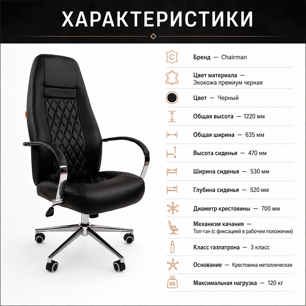 Кресло руководителя CHAIRMAN 950 N Экокожа премиум черная