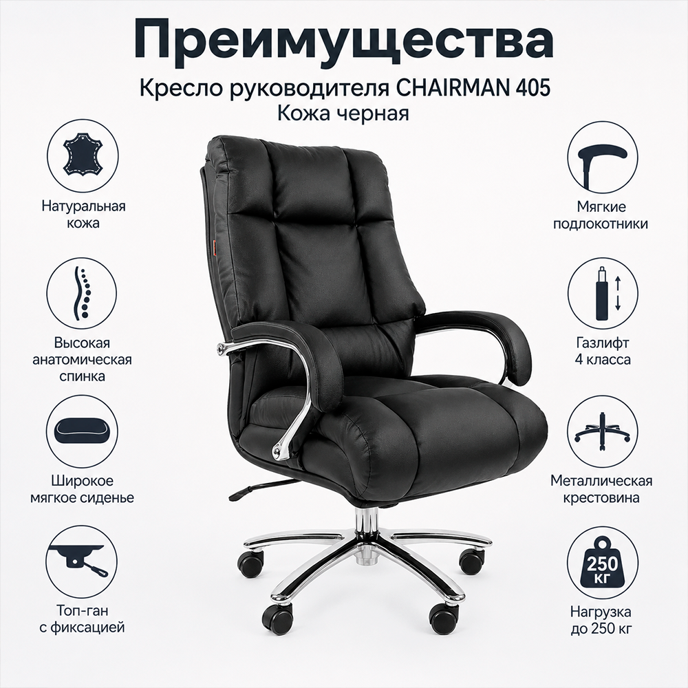 Кресло руководителя CHAIRMAN 405 кожа черная