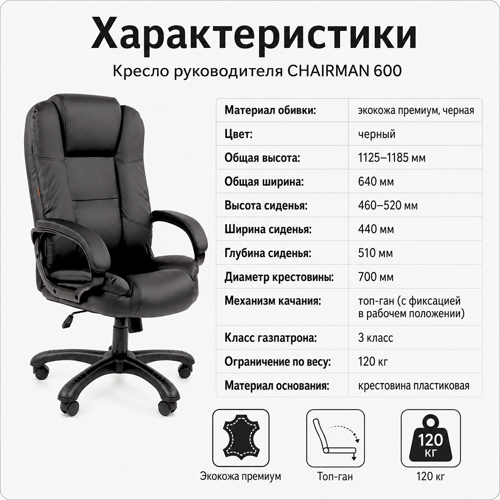 Кресло руководителя CHAIRMAN 600 Экокожа премиум черная