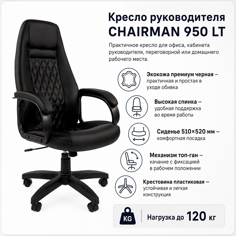 Кресло руководителя CHAIRMAN 950 LT Экокожа премиум черная