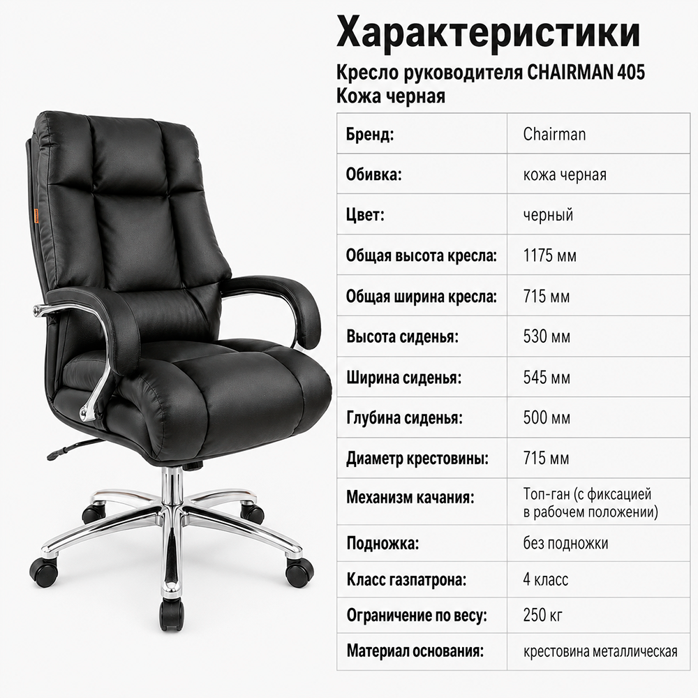 Кресло руководителя CHAIRMAN 405 кожа черная
