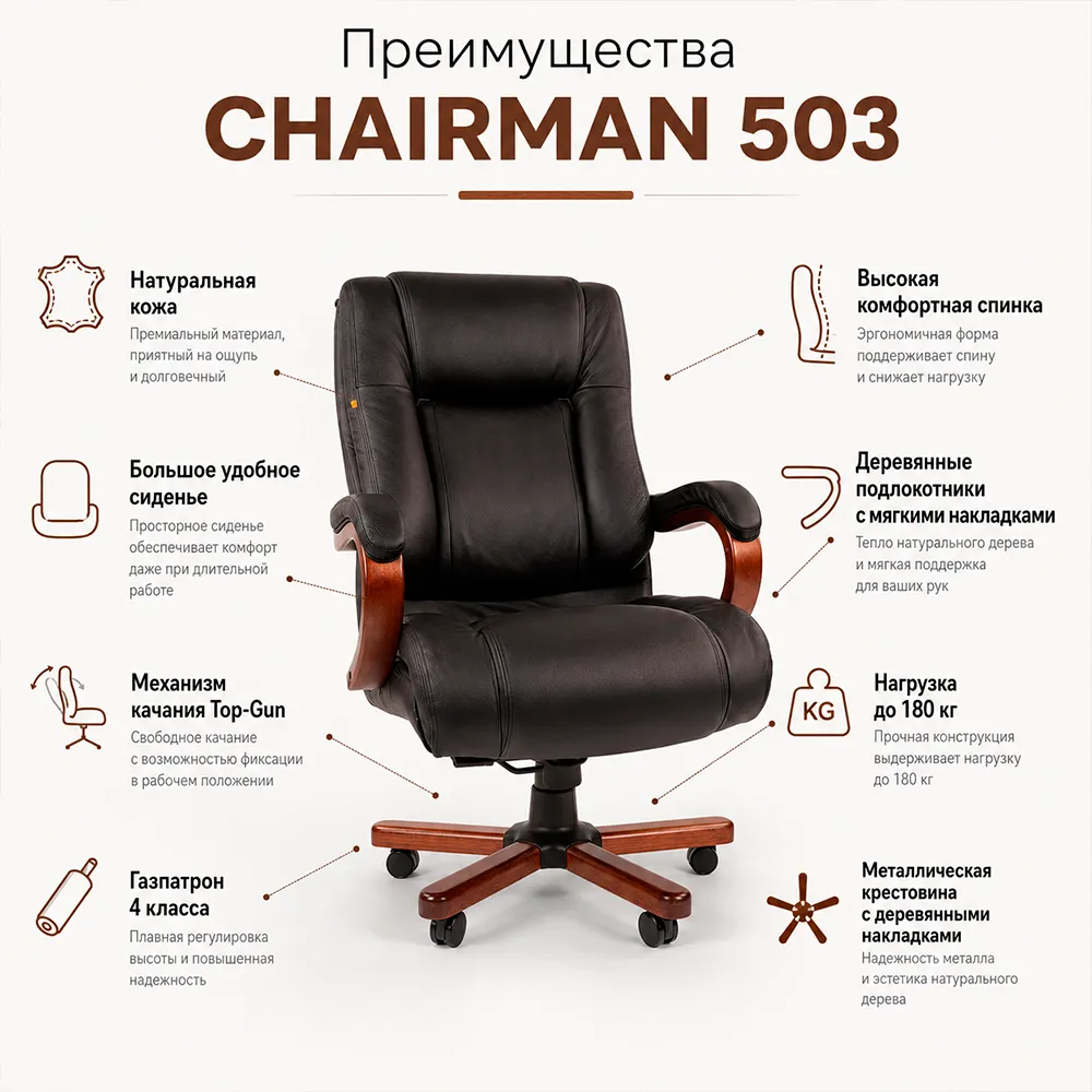 Кресло руководителя CHAIRMAN 503 кожа черная