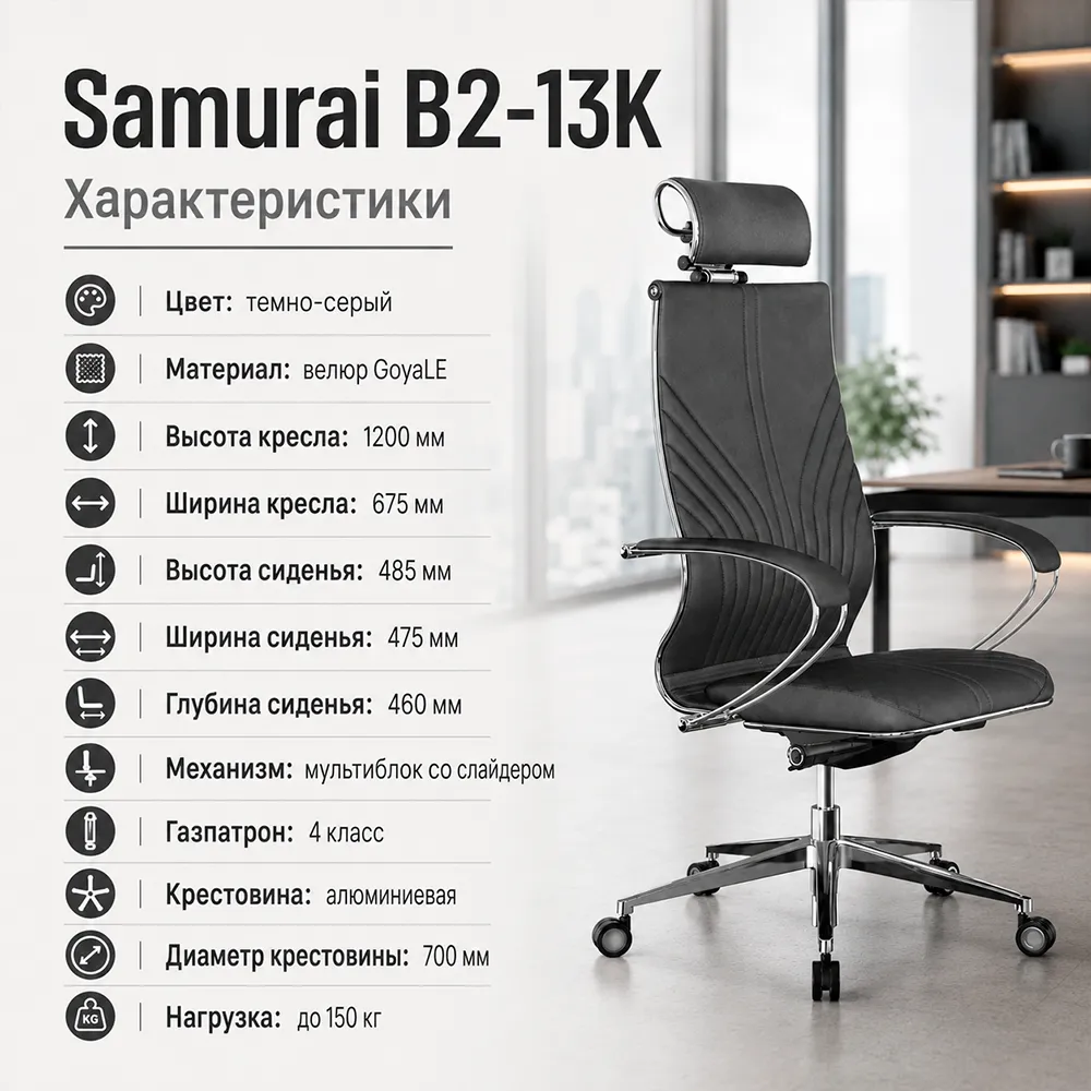 Кресло Samurai B2-13K  (Велюр GoyaLE темно-серый 2BA.9.14.49)