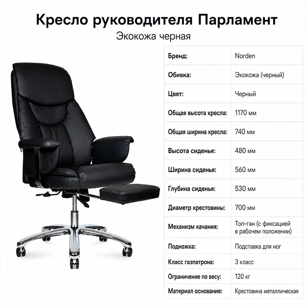 Кресло руководителя Парламент экокожа черная