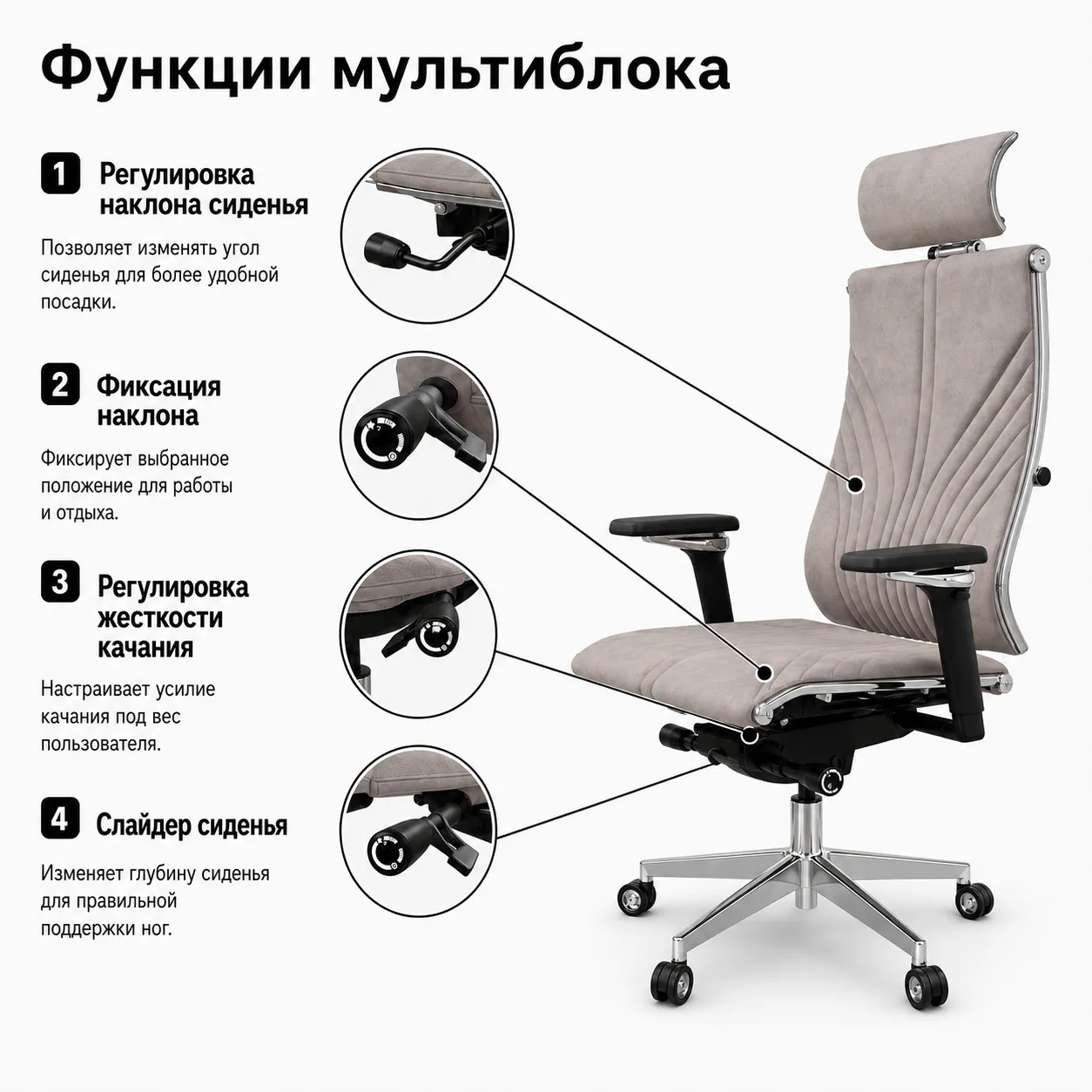 Кресло Yoga Spine 4DF B2-12 (Велюр GoyaLE Бежево-серый z676.F.14.13A)