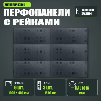 Набор перфопанелей с рейками 2000×1350 h цвет RAL 7016 муар